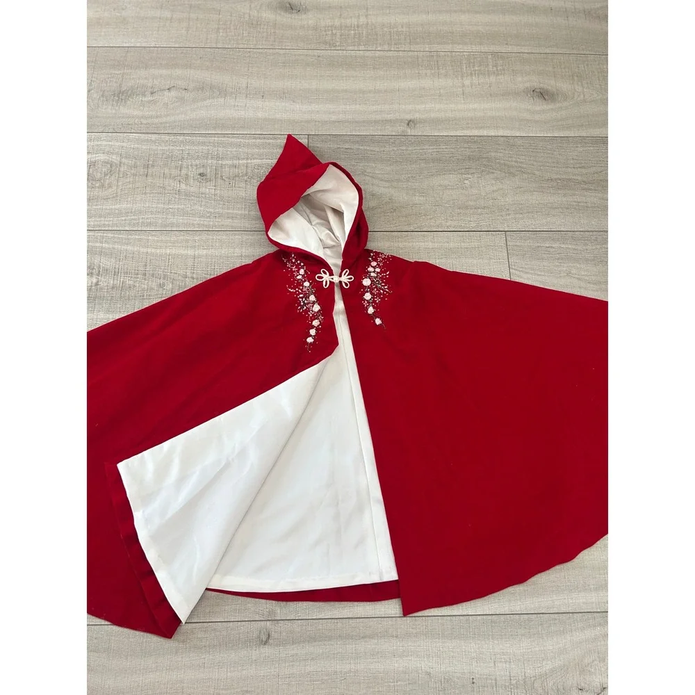 Vintage Red Velvet Hooded Cape Little Red Riding Hood Costume Cloak Cottagecore